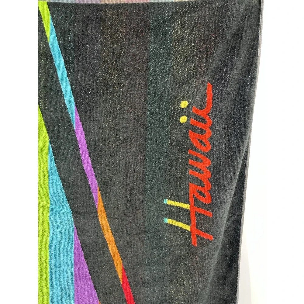 Vintage Hawaii Beach Towel by Maiden Black Multi Spell Out Cotton 56 x 33